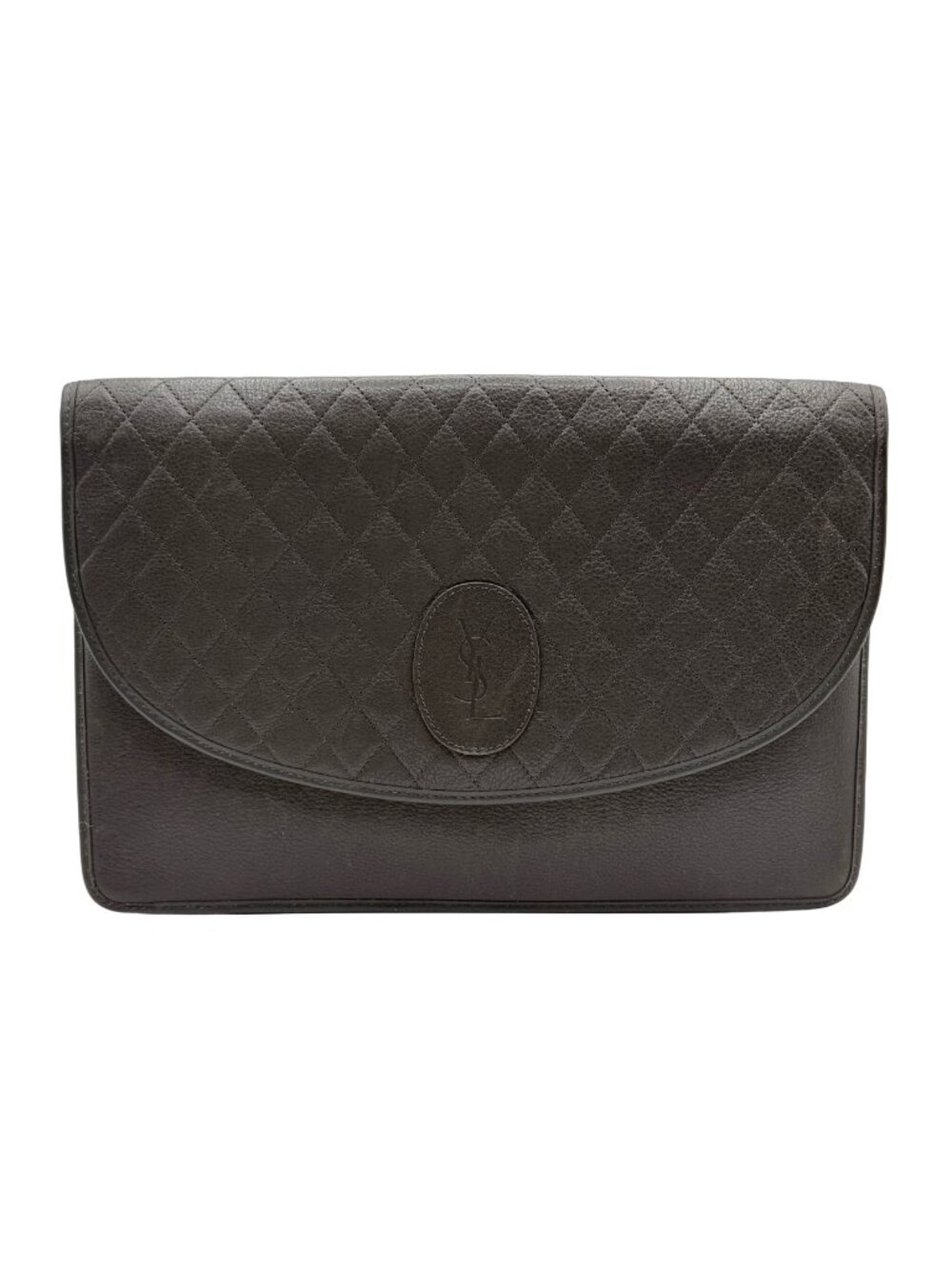 Vintage YVES SAINT LAURENT Taupe/Chocolate Quilted Leather Envelope Clutch